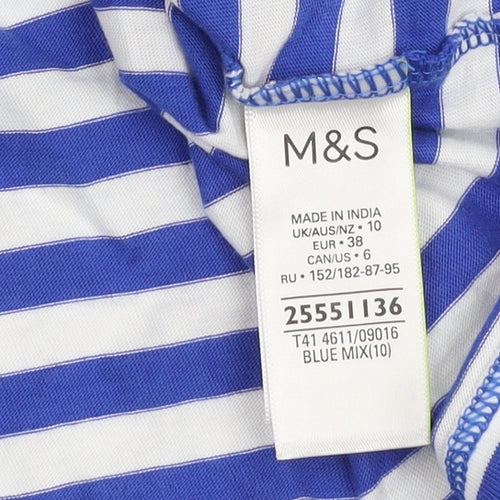 Marks and Spencer Women Blue Striped Cotton Top