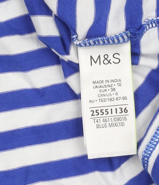 Marks and Spencer Women Blue Striped Cotton Top