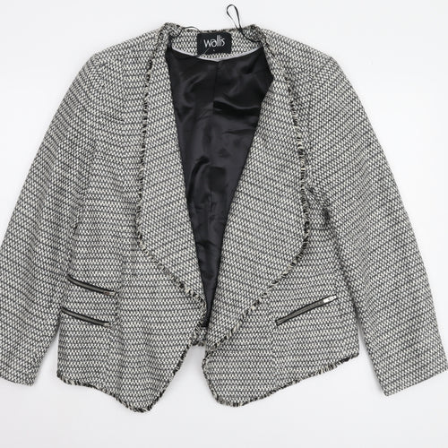 Wallis Women's Black White Herringbone Jacket L Size