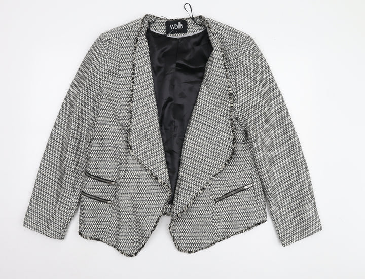Wallis Women's Black White Herringbone Jacket L Size
