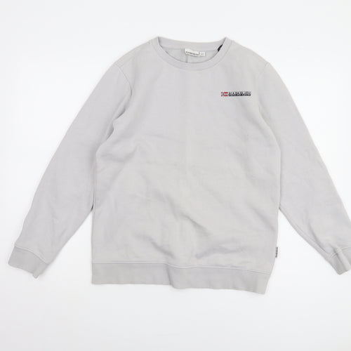 Napapijri Boys Grey Pullover Sweatshirt - Size 14Y, Logo Accent
