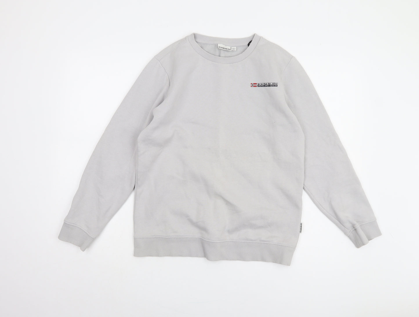 Napapijri Boys Grey Pullover Sweatshirt - Size 14Y, Logo Accent
