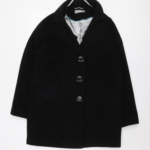 Wallis Women's Black Overcoat Size S Button Collared