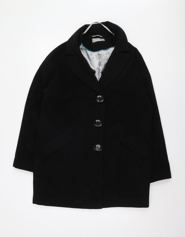 Wallis Women's Black Overcoat Size S Button Collared