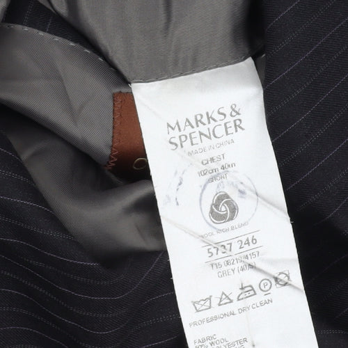 Marks and Spencer Men's Grey Striped Blazer 40 Short