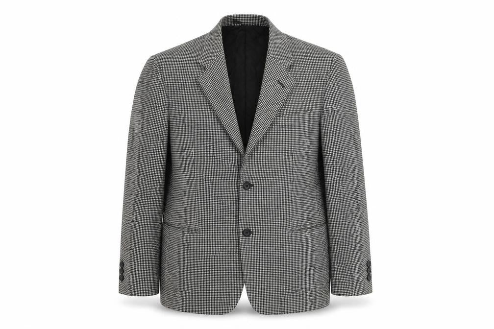 Front view of St Michael Men's Black 7 White Check Blazer 38 Short