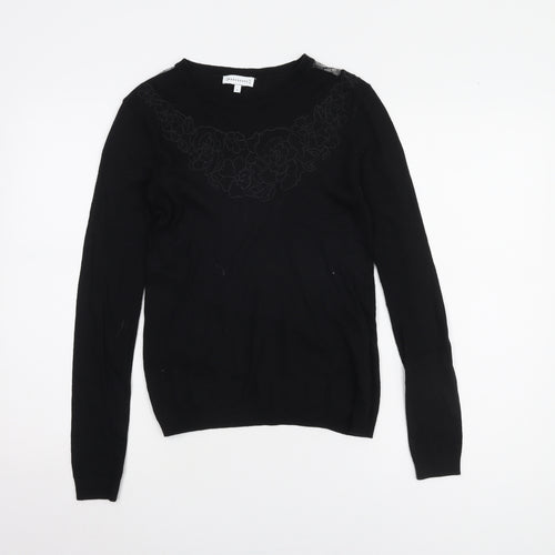 Warehouse Women's Black Crew Neck Lace Jumper Size 8
