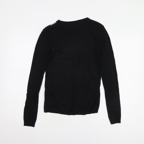 Warehouse Women's Black Crew Neck Lace Jumper Size 8