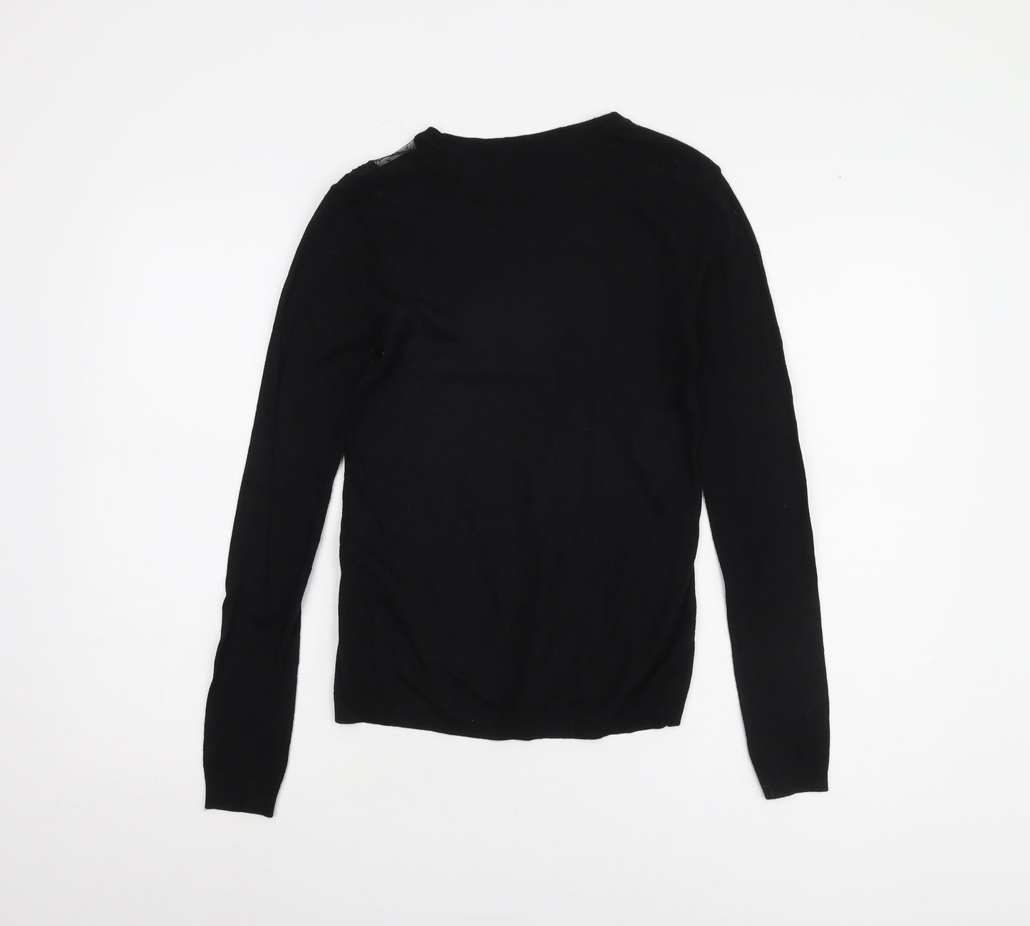 Warehouse Women's Black Crew Neck Lace Jumper Size 8