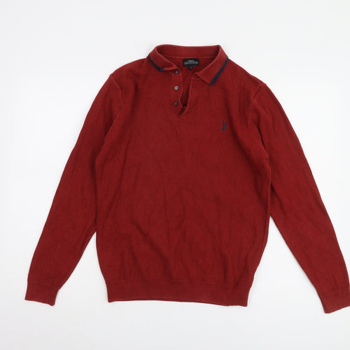 Next Men’s Red Henley Jumper Medium, Cotton Knit