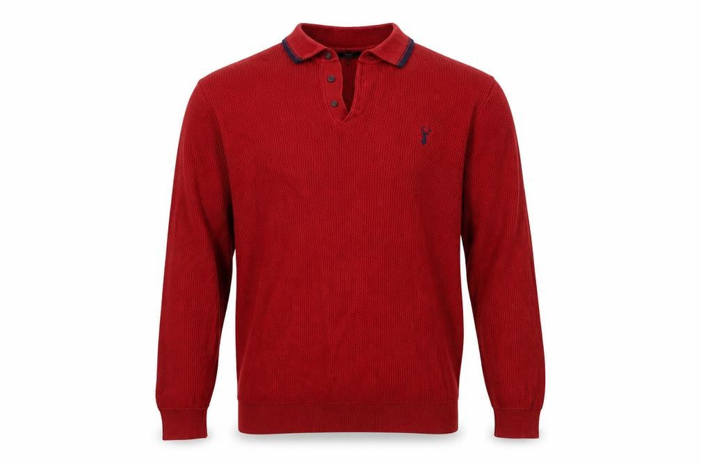 Front view of Next Men’s Red Henley Jumper Medium, Cotton Knit