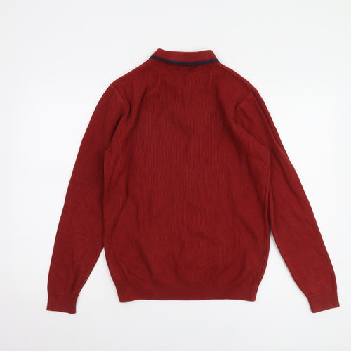 Next Men’s Red Henley Jumper Medium, Cotton Knit