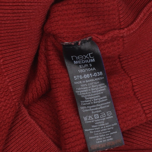 Next Men’s Red Henley Jumper Medium, Cotton Knit