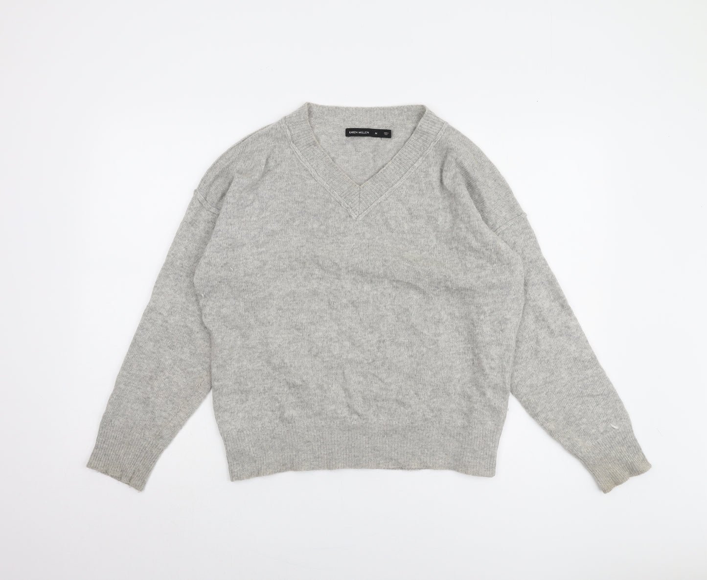 Karen Millen Women's Grey V-Neck Pullover Jumper - Size M