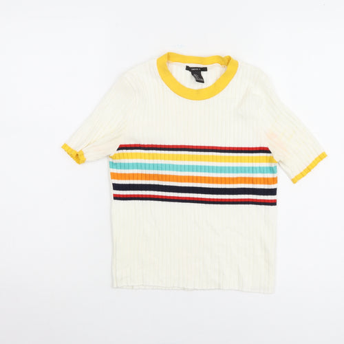 Forever 21 Women's Ivory Striped Pullover Jumper L