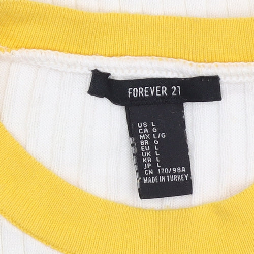 Forever 21 Women's Ivory Striped Pullover Jumper L