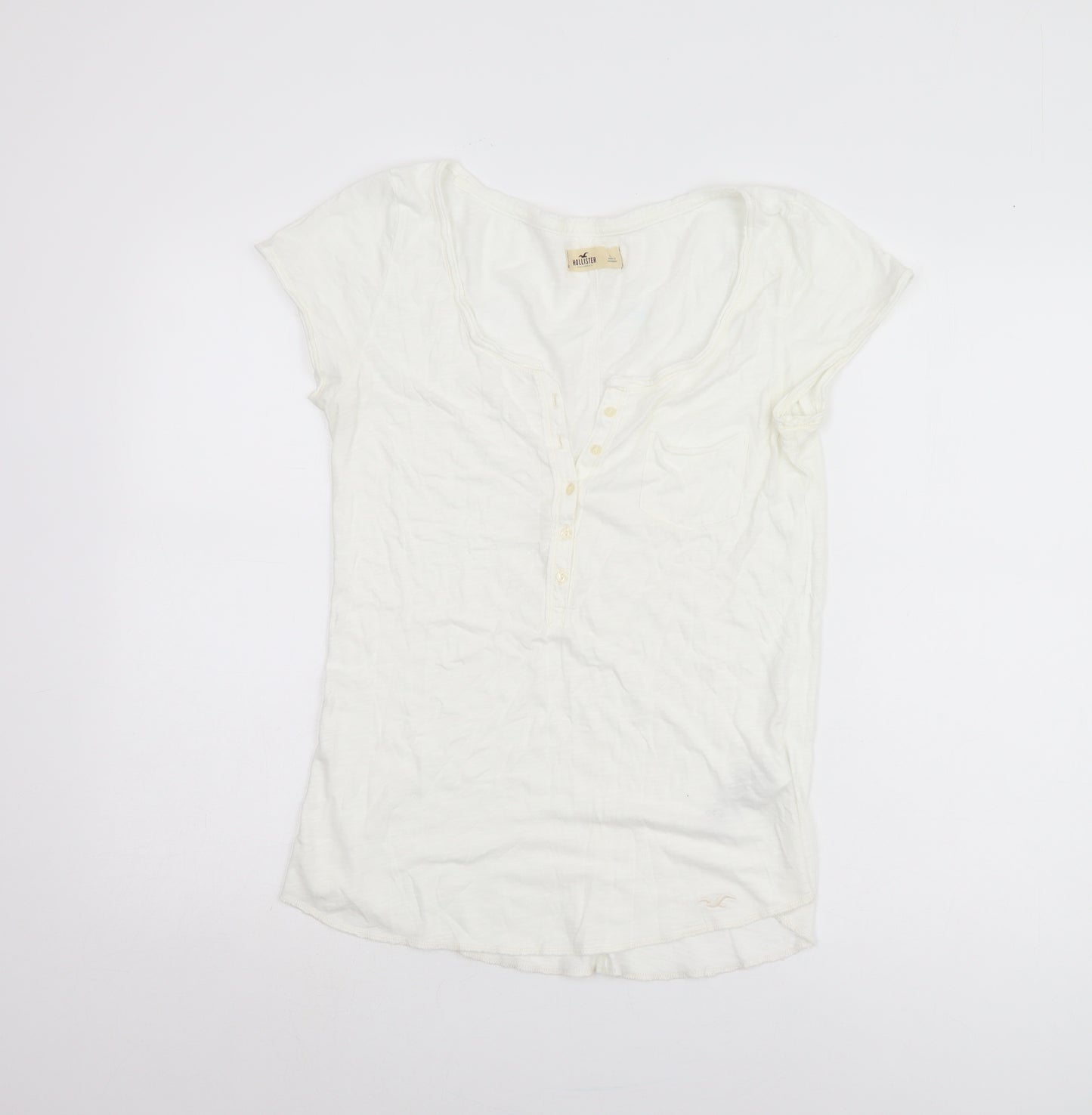 Hollister Women's White Basic T-Shirt, Size L, Casual Summer Top