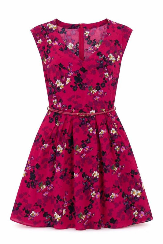 Front view of Oasis Women's Pink Floral Dress, size 10, Viscose Sleeveless