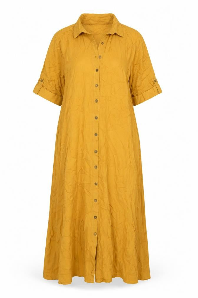 Fig Women’s Yellow Collared Shirt Dress XL