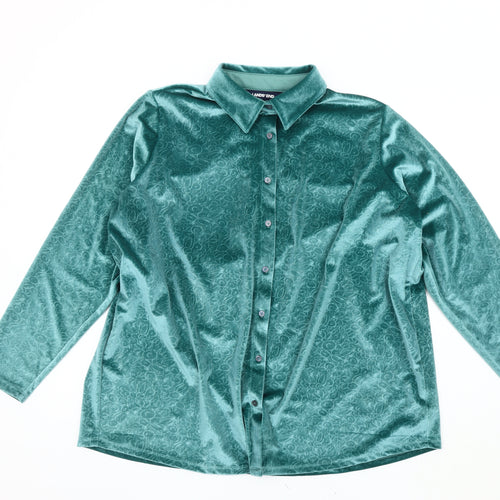 Lands' End Green Velvet Button-Up Shirt - Women Plus Size