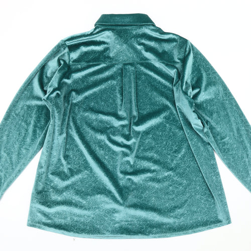 Lands' End Green Velvet Button-Up Shirt - Women Plus Size