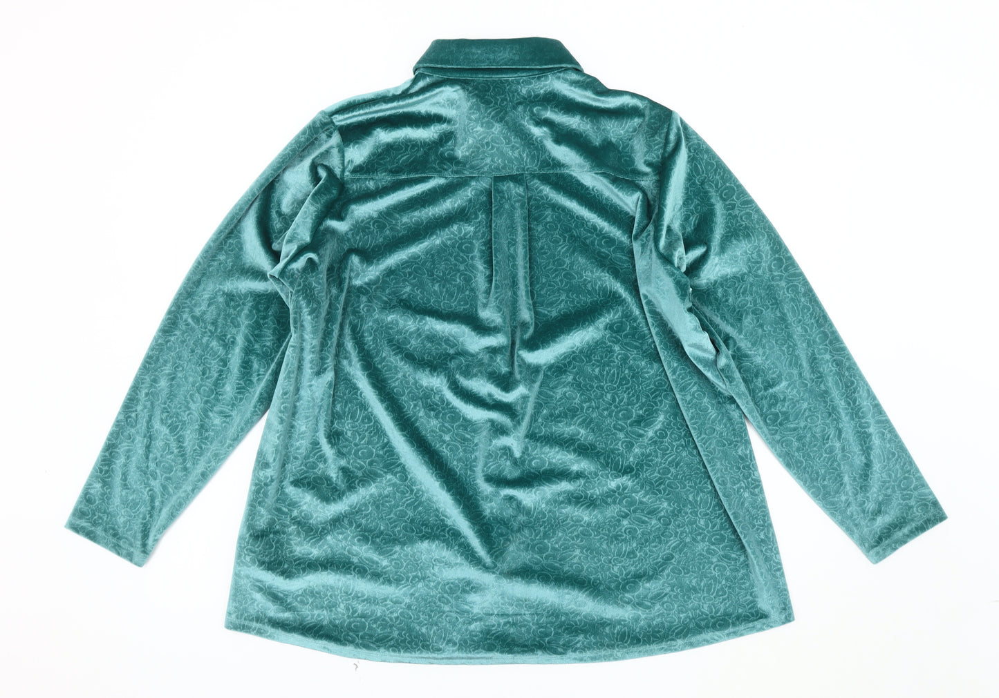 Lands' End Green Velvet Button-Up Shirt - Women Plus Size