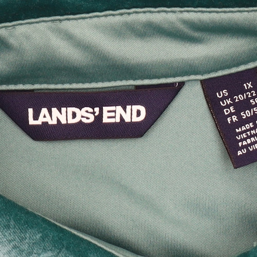 Lands' End Green Velvet Button-Up Shirt - Women Plus Size
