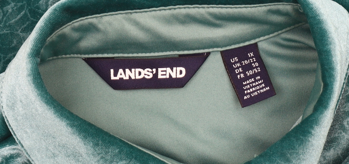 Lands' End Green Velvet Button-Up Shirt - Women Plus Size