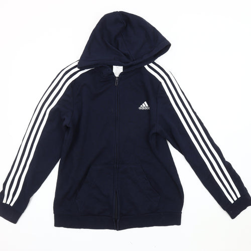 Adidas Unisex Blue Hooded Zip Jacket M
