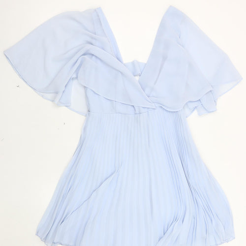 ASOS Women's Blue Flutter Sleeve V-Neck Dress