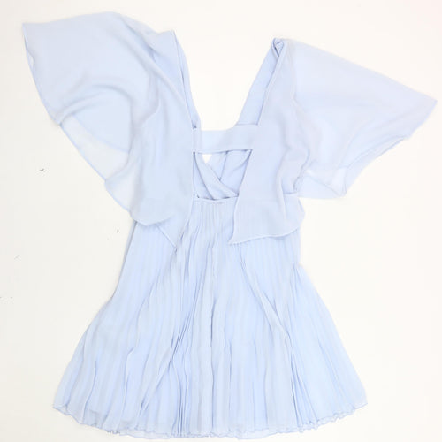 ASOS Women's Blue Flutter Sleeve V-Neck Dress