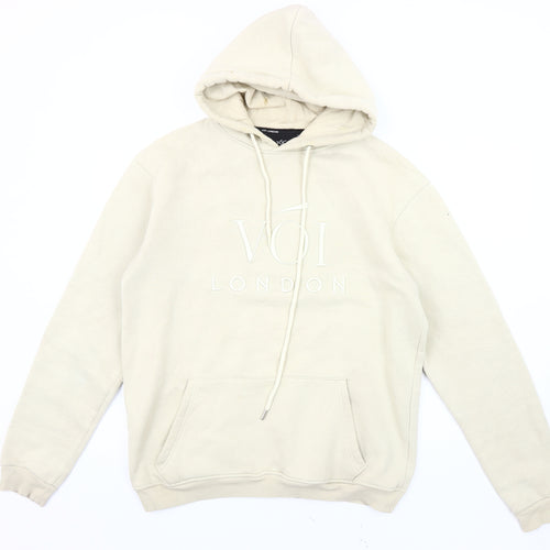 VOI London Men's Beige Pullover Hoodie L Logo