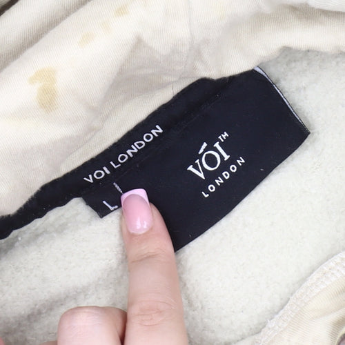 VOI London Men's Beige Pullover Hoodie L Logo