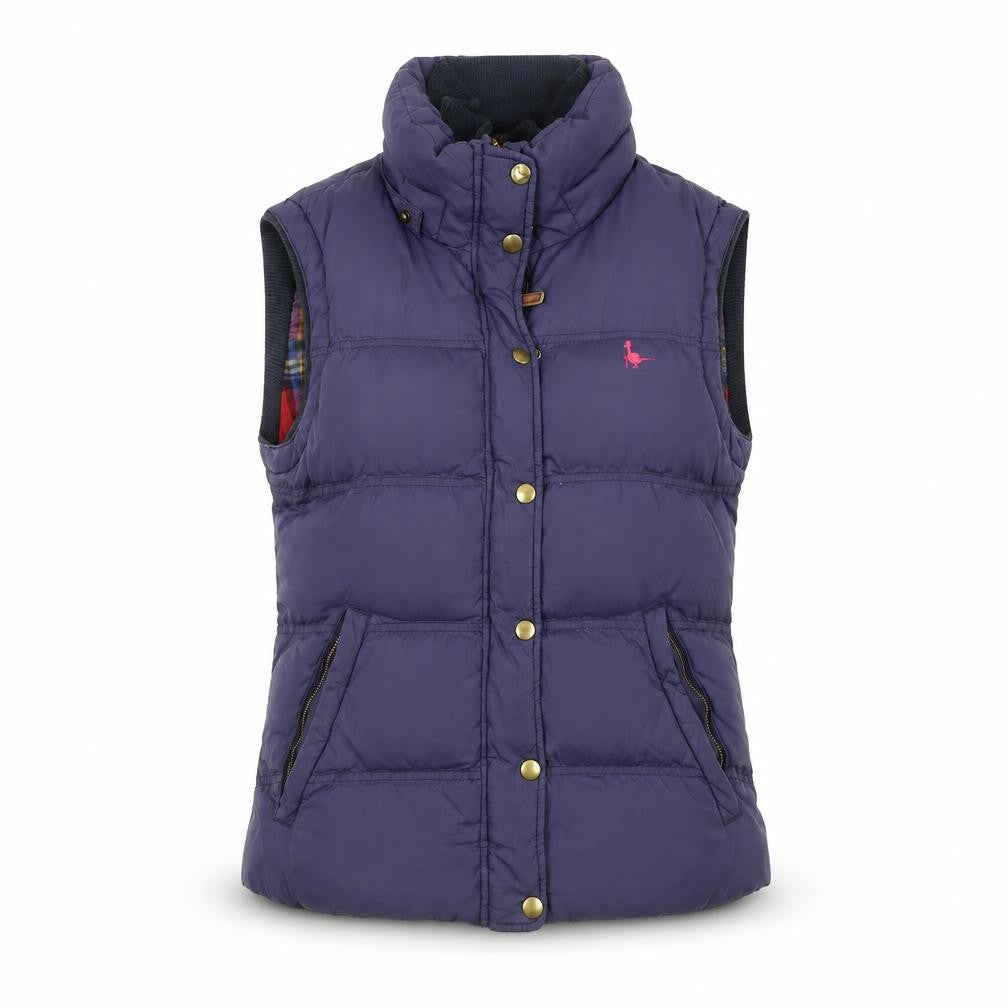 Front view of Jack Wills Women's Purple Puffer Waistcoat, size 10