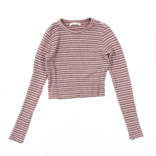 Pull & Bear Women's Multicoloured Striped Cropped Knit Top