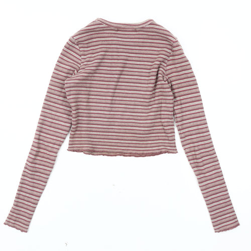Pull & Bear Women's Multicoloured Striped Cropped Knit Top