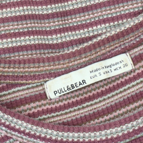 Pull & Bear Women's Multicoloured Striped Cropped Knit Top
