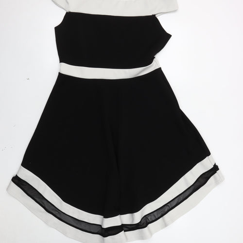 Quiz Women's Black & Ivory Fit & Flare Dress Size 16
