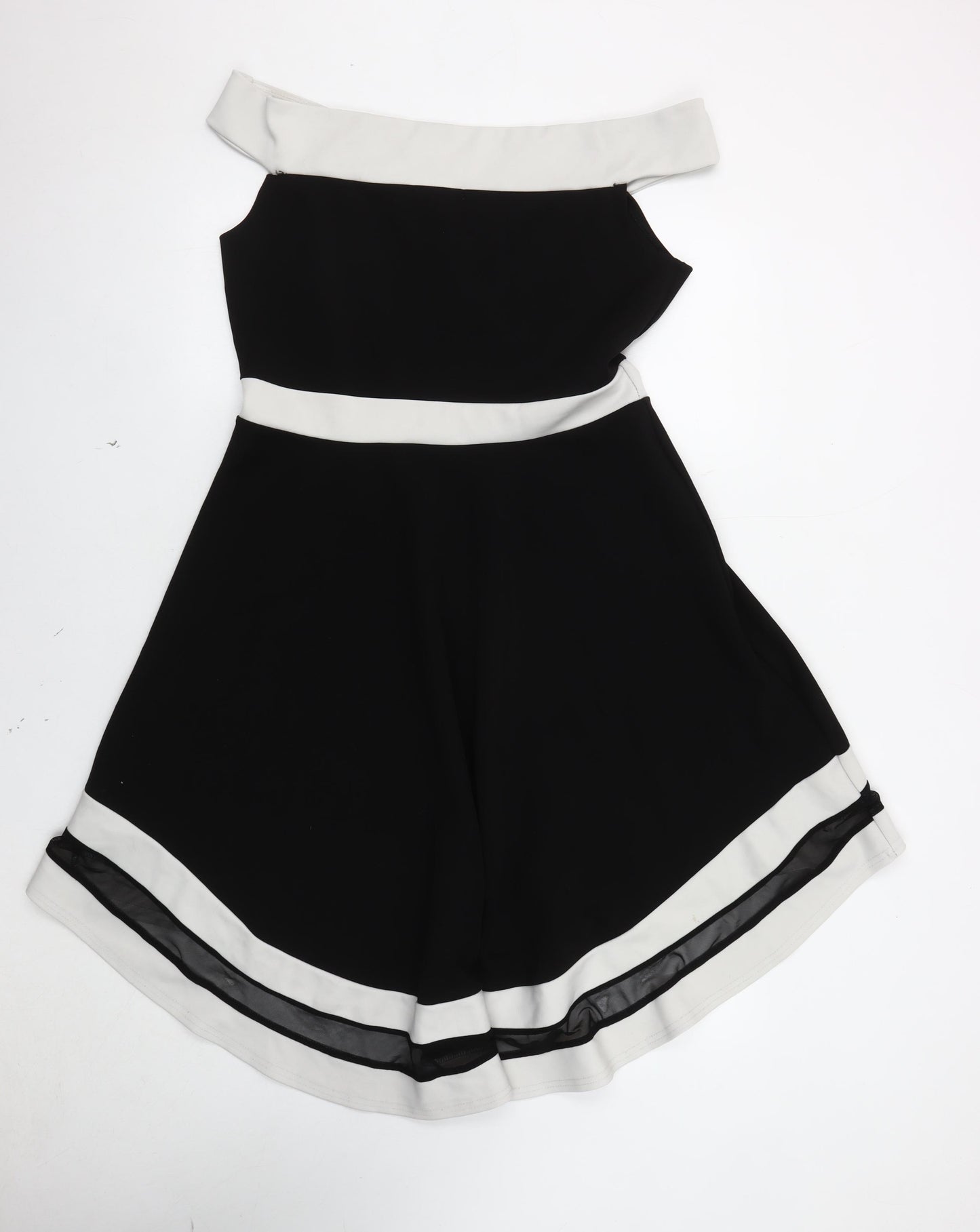 Quiz Women's Black & Ivory Fit & Flare Dress Size 16
