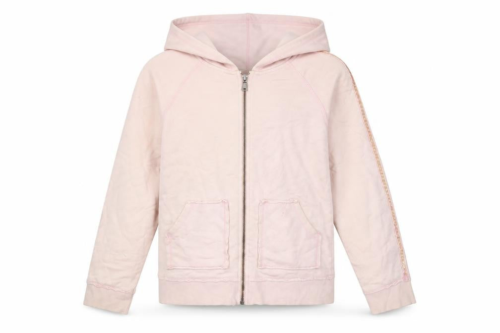 Front view of Ted Baker girls’ pink hooded jacket, size 16, zip sequined logo