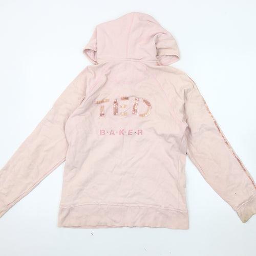 Ted Baker Girls Pink Hooded Jacket, Size 16, Zip Sequined Logo