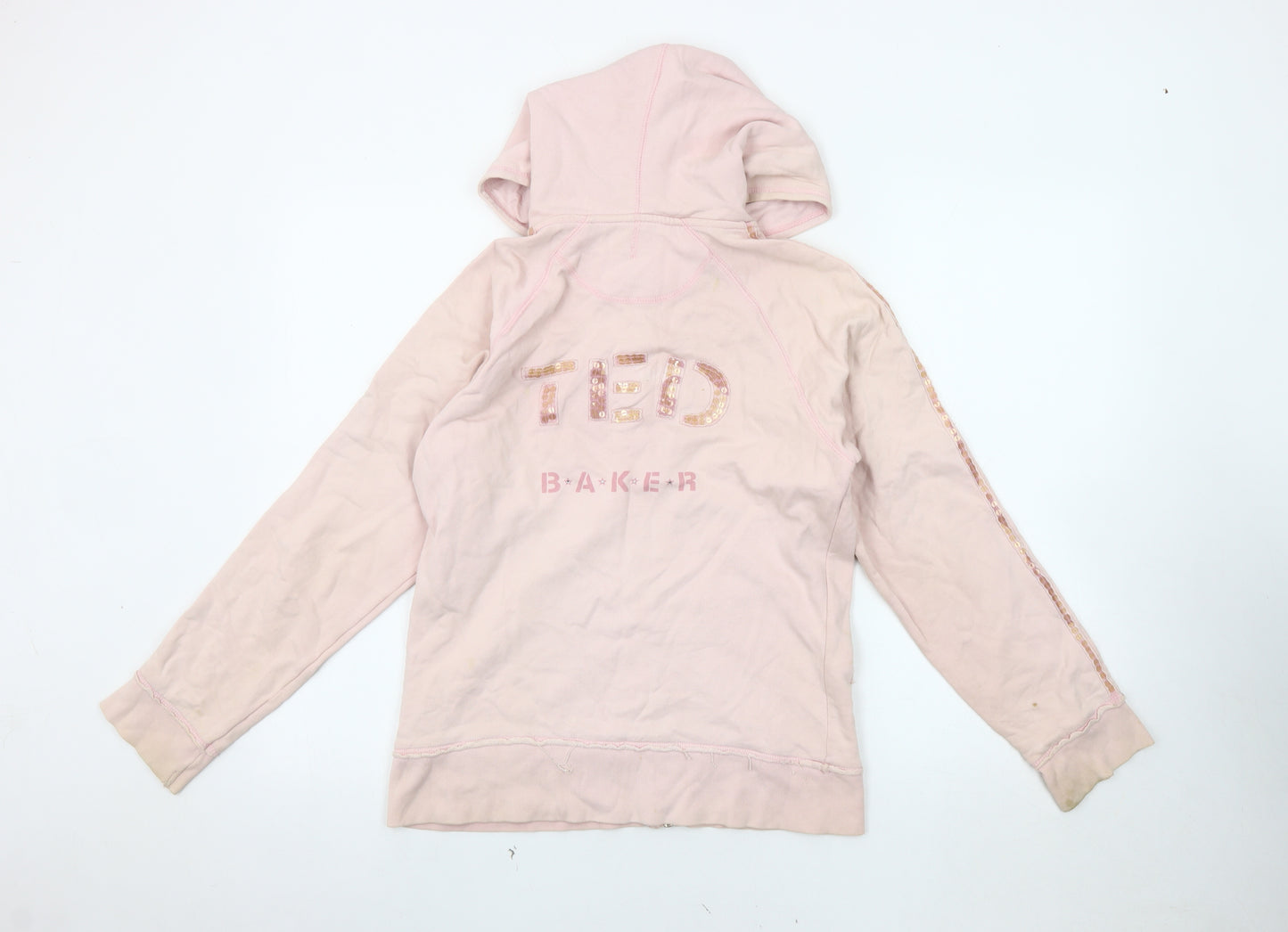 Ted Baker Girls Pink Hooded Jacket, Size 16, Zip Sequined Logo