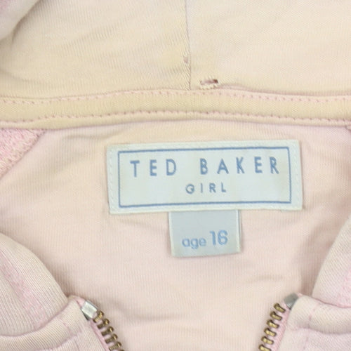 Ted Baker Girls Pink Hooded Jacket, Size 16, Zip Sequined Logo