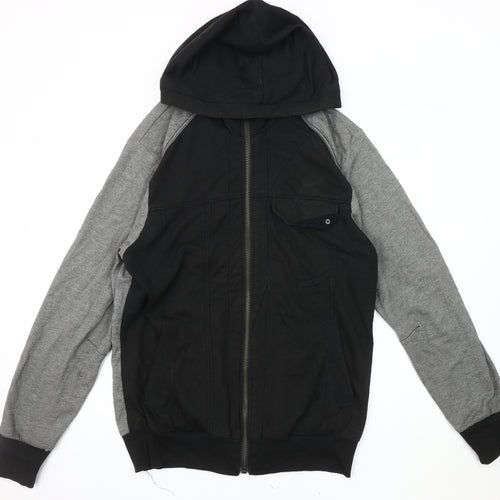 L'Art Men's Medium Black Grey Basic Hooded Jacket