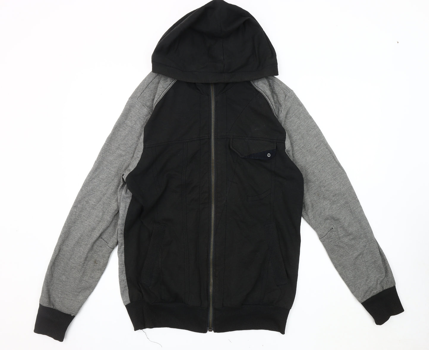 L'Art Men's Medium Black Grey Basic Hooded Jacket