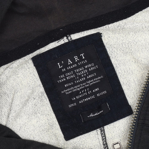 L'Art Men's Medium Black Grey Basic Hooded Jacket