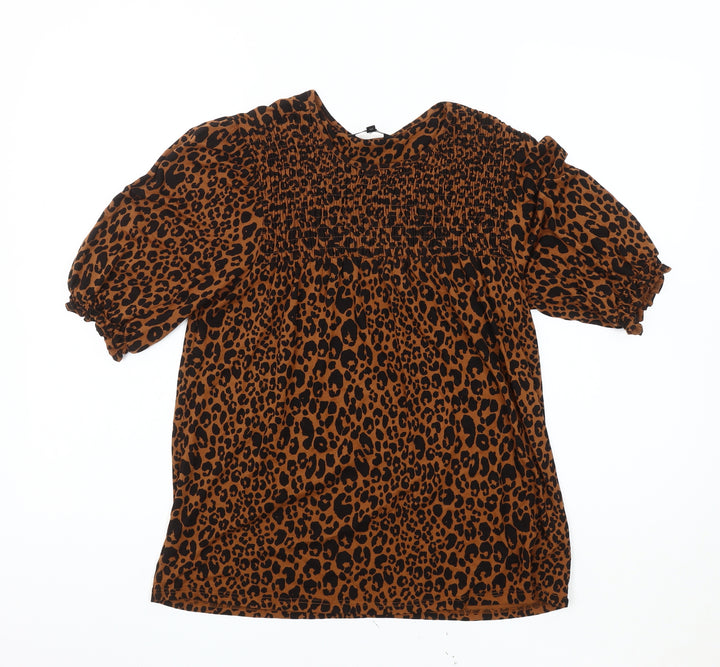 Next Women's Brown Animal Print Blouse, Size 12, Regular Fit