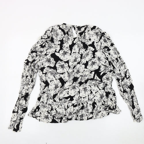 River Island Women's Black Floral Blouse, Size 14