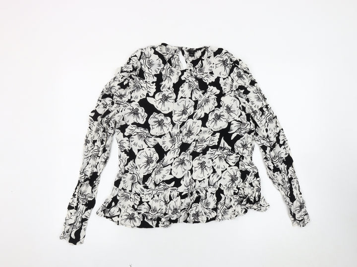 River Island Women's Black Floral Blouse, Size 14
