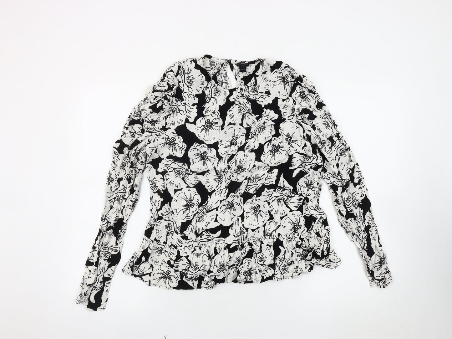 River Island Women's Black Floral Blouse, Size 14